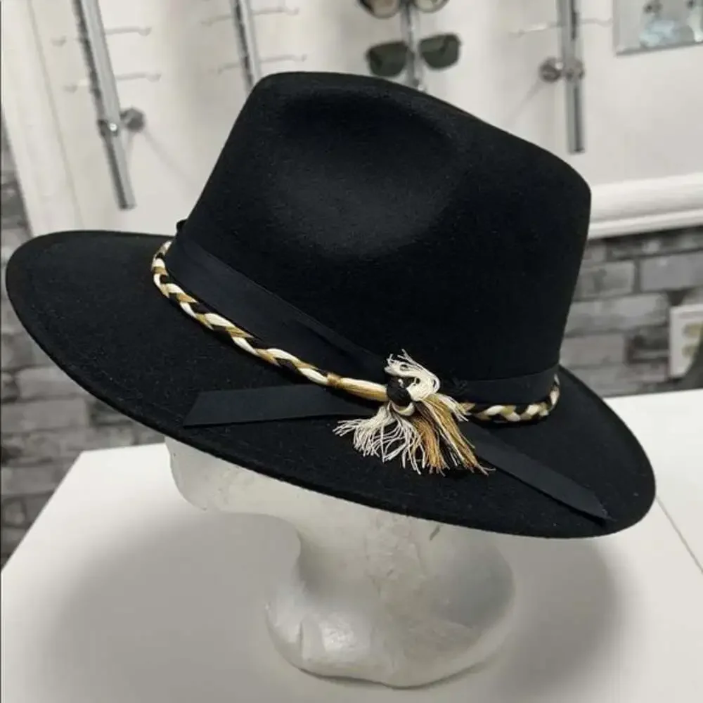 Black Fedora Hat with Braided Band